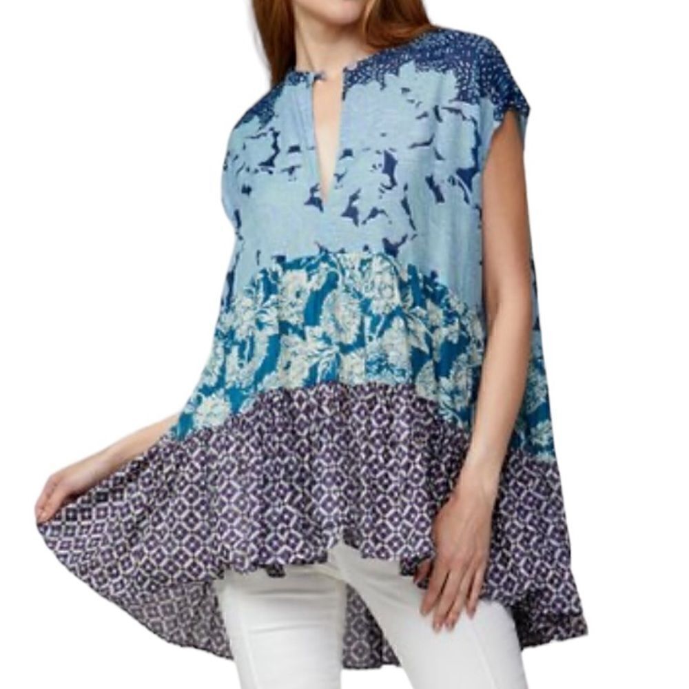 Free People Oversized Blue Floral Gotta Have You Tunic Size Small 📦